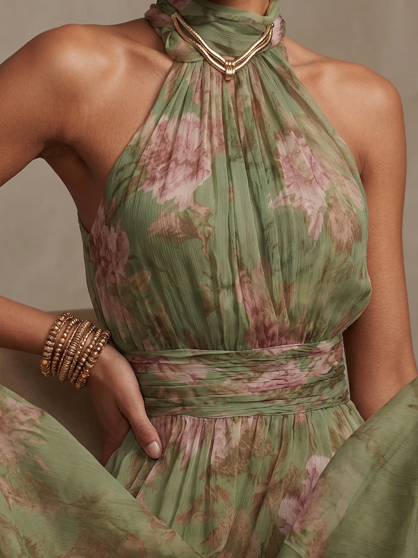 Abito Maxi Halter in Chiffon Verde