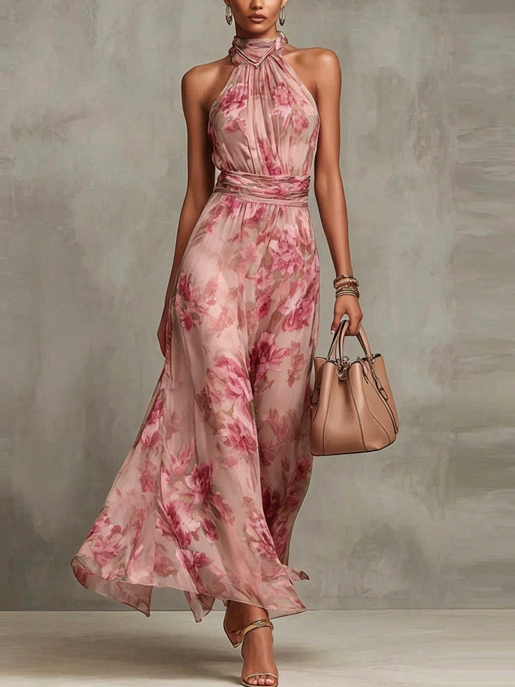 Abito Maxi Halter in Chiffon Verde