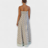 Hasel - Robe Maxi Beige Off-Shoulder avec Motif Géométrique