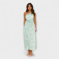 Sienna - Robe Maxi Bleue à Découpes et Motif Aquarelle