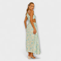 Sienna - Robe Maxi Bleue à Découpes et Motif Aquarelle