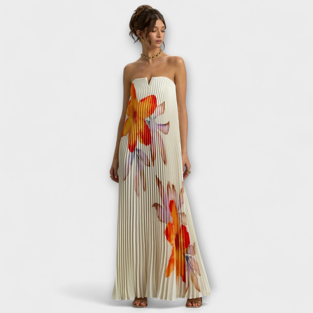 Robe maxi crème avec motifs floraux orange - Michelle