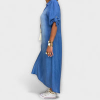 Lea - Robe Bleu Denim avec Fente Latérale