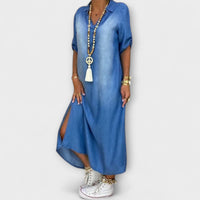 Lea - Robe Bleu Denim avec Fente Latérale