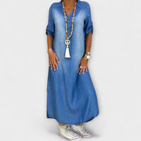 Lea - Robe Bleu Denim avec Fente Latérale