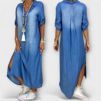 Lea - Robe Bleu Denim avec Fente Latérale