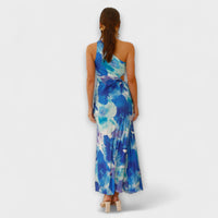 Sienna - Robe Maxi Bleue à Découpes et Motif Aquarelle