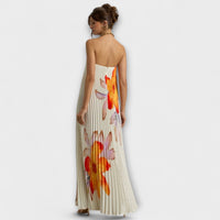 Robe maxi crème avec motifs floraux orange - Michelle