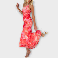 Pia - Robe Maxi Lila à Imprimé Floral et Détails Froncés