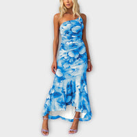 Pia - Robe Maxi Lila à Imprimé Floral et Détails Froncés