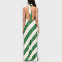 Marlowe - Robe maxi à bretelles rayées vertes et blanches