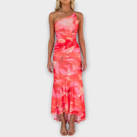 Pia - Robe Maxi Lila à Imprimé Floral et Détails Froncés