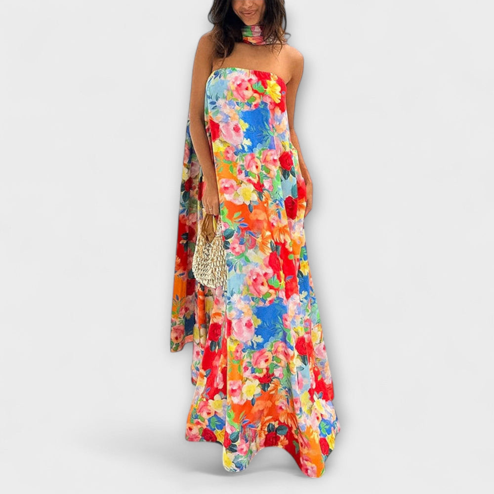 Harlow - Robe Maxi Colorée à Motif Floral Off-Shoulder