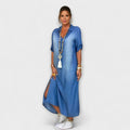 Lea - Robe Bleu Denim avec Fente Latérale