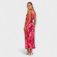 Sienna - Robe Maxi Bleue à Découpes et Motif Aquarelle