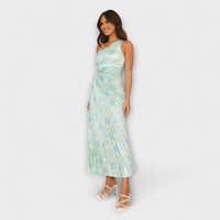 Sienna - Robe Maxi Bleue à Découpes et Motif Aquarelle