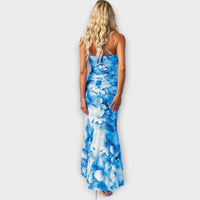 Pia - Robe Maxi Lila à Imprimé Floral et Détails Froncés