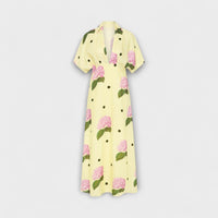 Liselotte - Robe Longue Jaune Pâle à Motif d'Hortensia