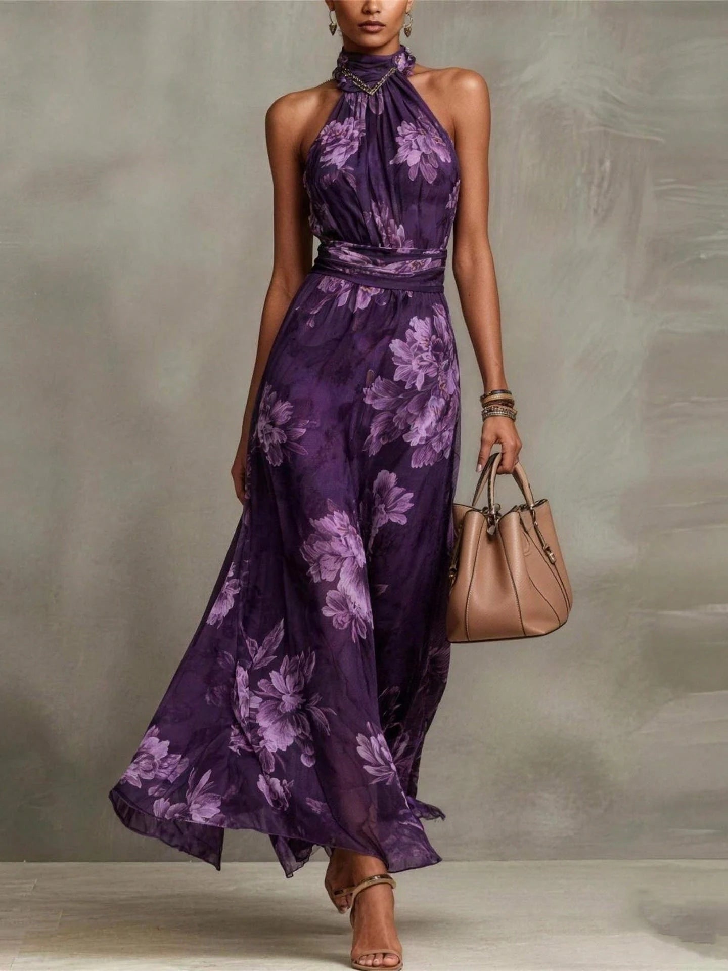 Abito Maxi Halter in Chiffon Verde