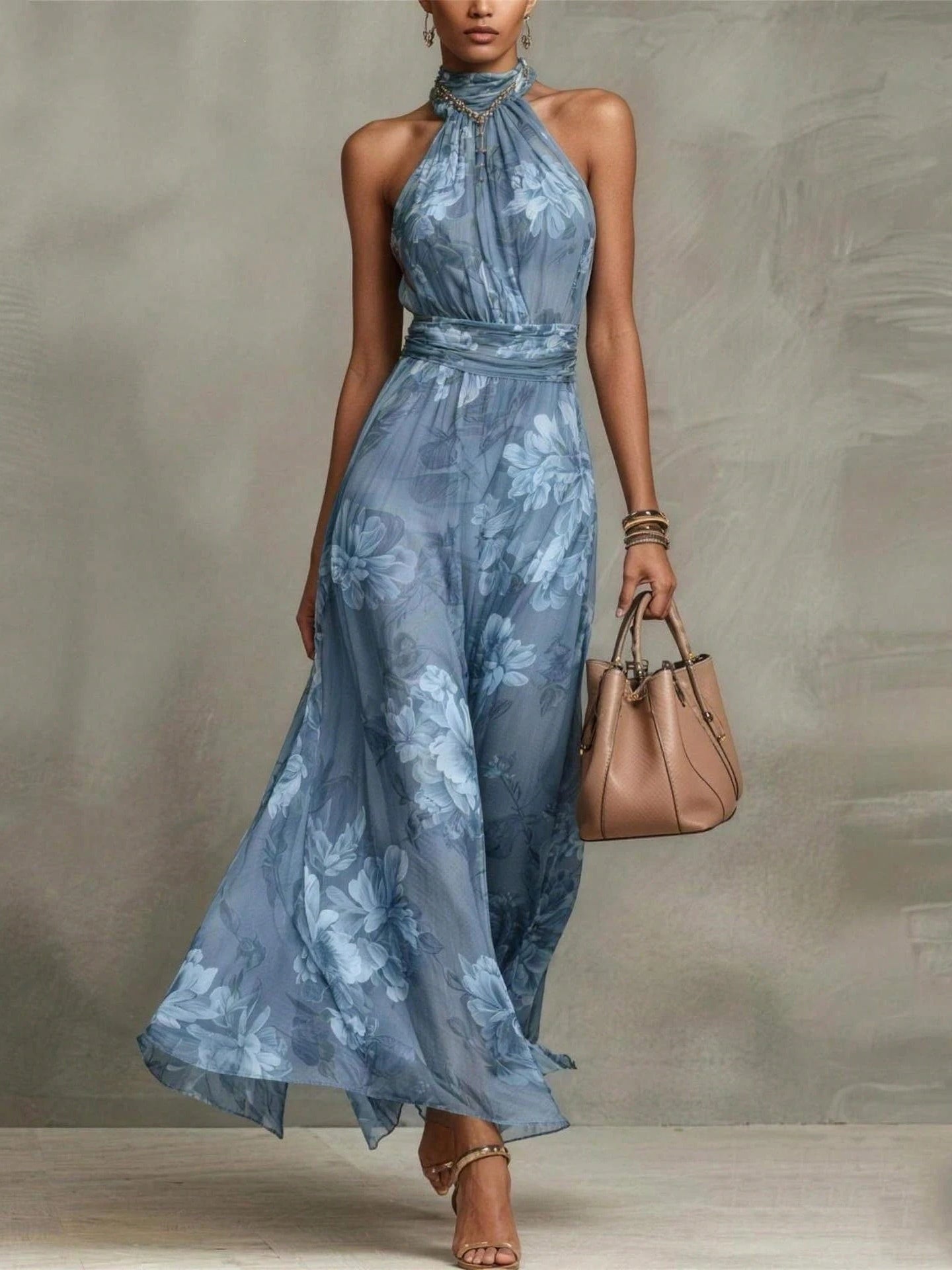 Abito Maxi Halter in Chiffon Verde