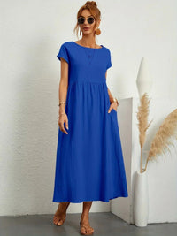Rosalba | Abito Midi Comodo a Maniche Corte con Tasche