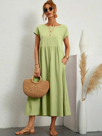 Rosalba | Abito Midi Comodo a Maniche Corte con Tasche