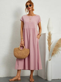Rosalba | Abito Midi Comodo a Maniche Corte con Tasche