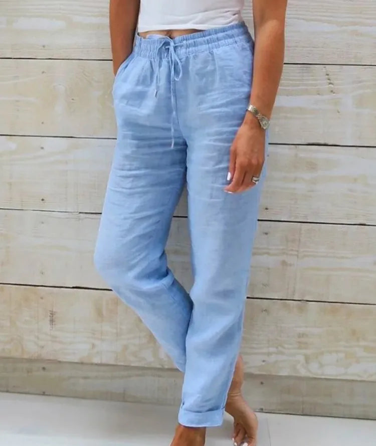 Ambra | Pantaloni Ampi in Lino e Cotone a Vita Alta