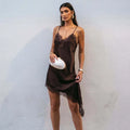 Noelle | Abito Slip Dress in Raso con Pizzo Asimmetrico