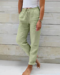 Ambra | Pantaloni Ampi in Lino e Cotone a Vita Alta