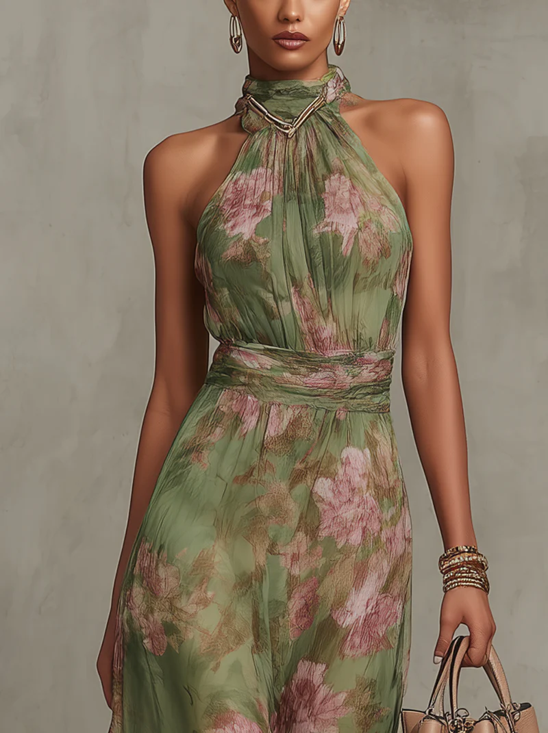 Abito Maxi Halter in Chiffon Verde