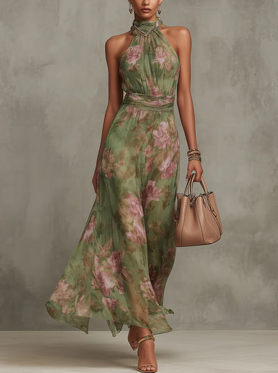 Abito Maxi Halter in Chiffon Verde