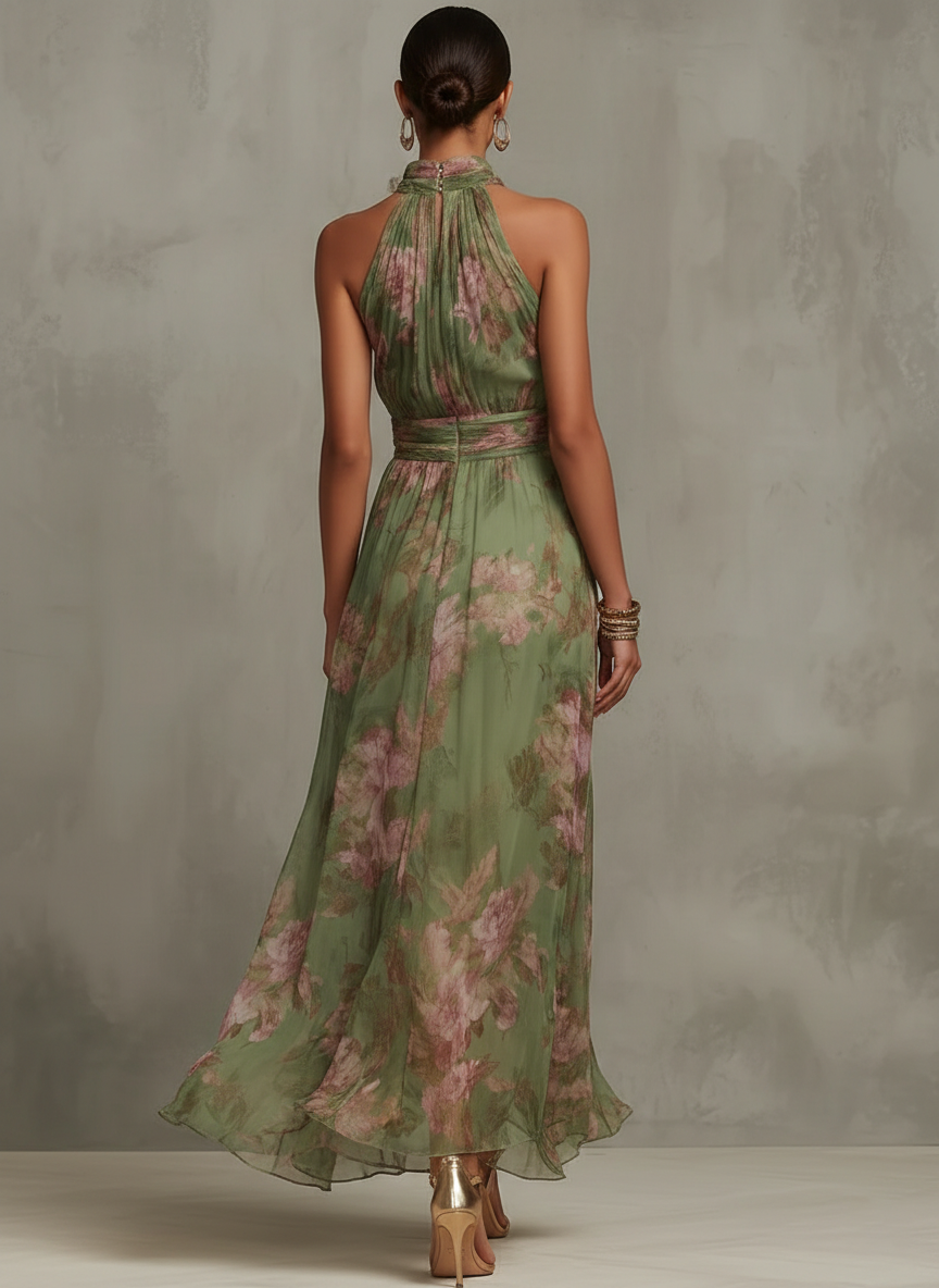 Abito Maxi Halter in Chiffon Verde
