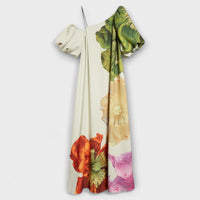 Melody - Robe Maxi Blanche à Épaules Dénudées avec Imprimé Floral