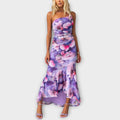 Pia - Robe Maxi Lila à Imprimé Floral et Détails Froncés