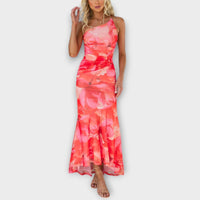 Pia - Robe Maxi Lila à Imprimé Floral et Détails Froncés