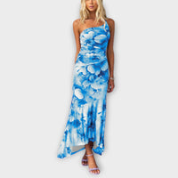Pia - Robe Maxi Lila à Imprimé Floral et Détails Froncés