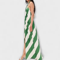 Marlowe - Robe maxi à bretelles rayées vertes et blanches