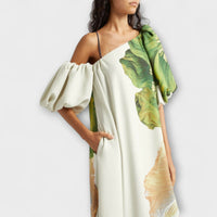 Melody - Robe Maxi Blanche à Épaules Dénudées avec Imprimé Floral
