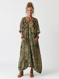 Giorgia | Abito Kaftano Boho in Fantasia Etnica con Tasche