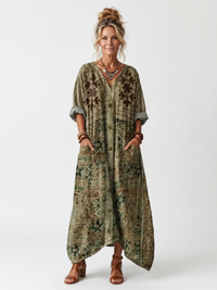 Giorgia | Abito Kaftano Boho in Fantasia Etnica con Tasche