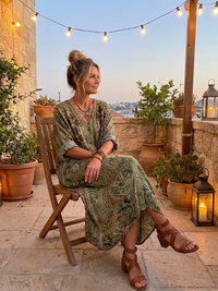 Giorgia | Abito Kaftano Boho in Fantasia Etnica con Tasche