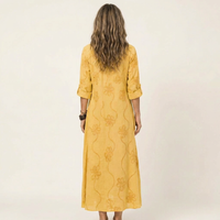 Marisa | Abito Maxi in Cotone-Lino con Ricamo Floreale Tono su Tono