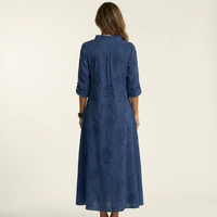 Marisa | Abito Maxi in Cotone-Lino con Ricamo Floreale Tono su Tono