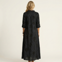Marisa | Abito Maxi in Cotone-Lino con Ricamo Floreale Tono su Tono