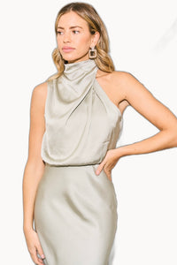Ludovica | Abito Midi in Raso con Collo Arrotolato