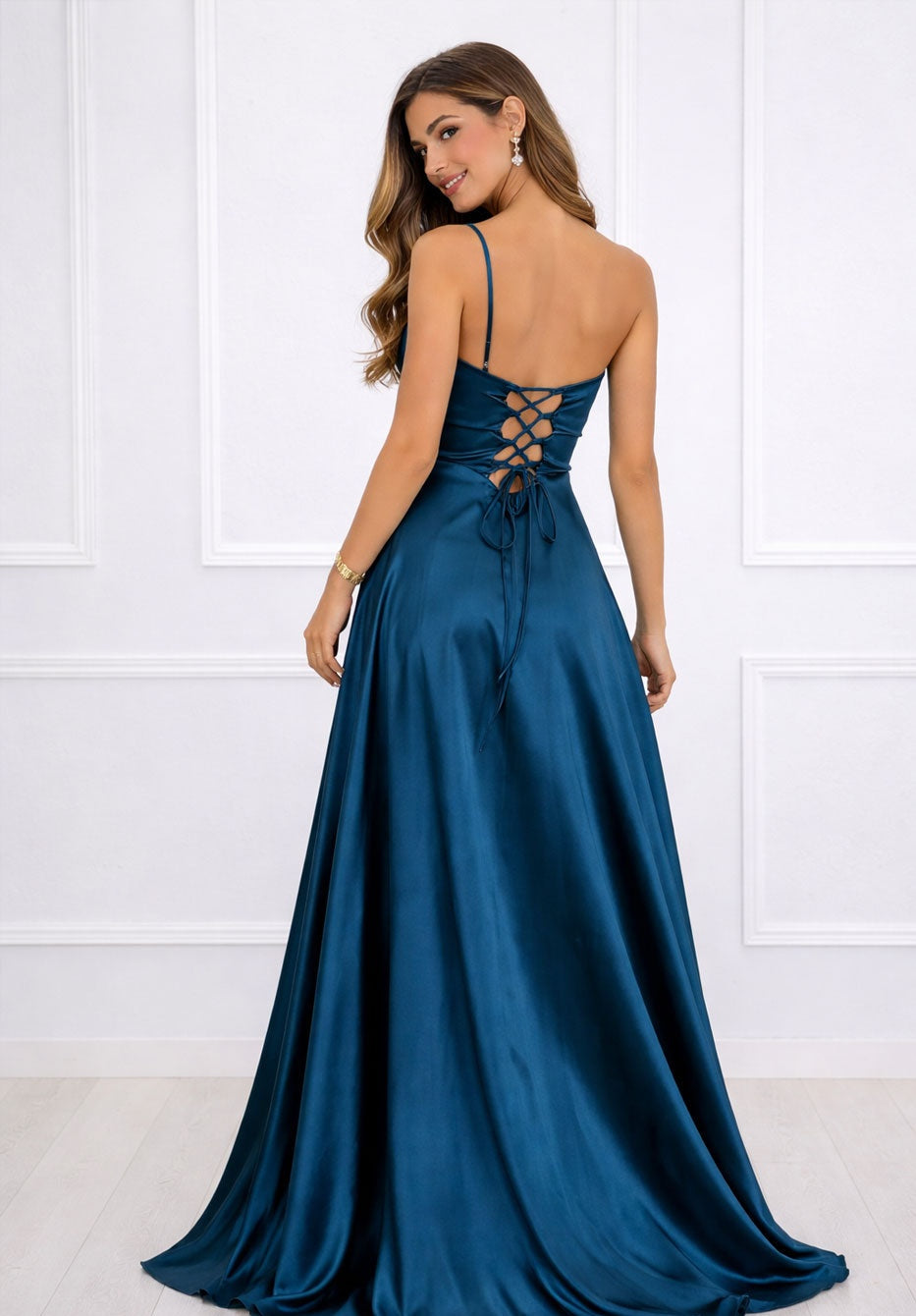 Valentina | Abito Lungo in Raso con Bustier e Spacco