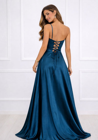 Valentina | Abito Lungo in Raso con Bustier e Spacco