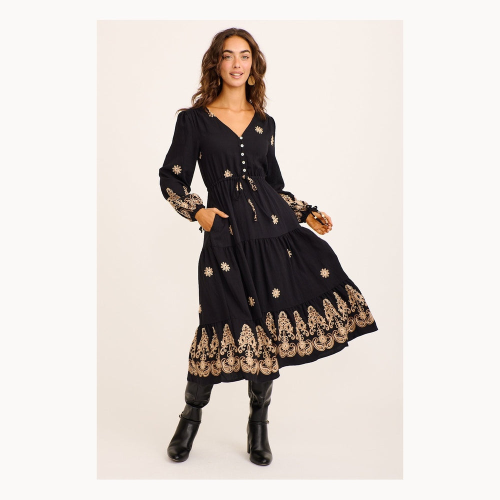 Vittoria | Abito Midi in Cotone con Ricamo Paisley