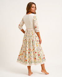 Cosima | Abito Midi Floreale in Cotone con Pizzo